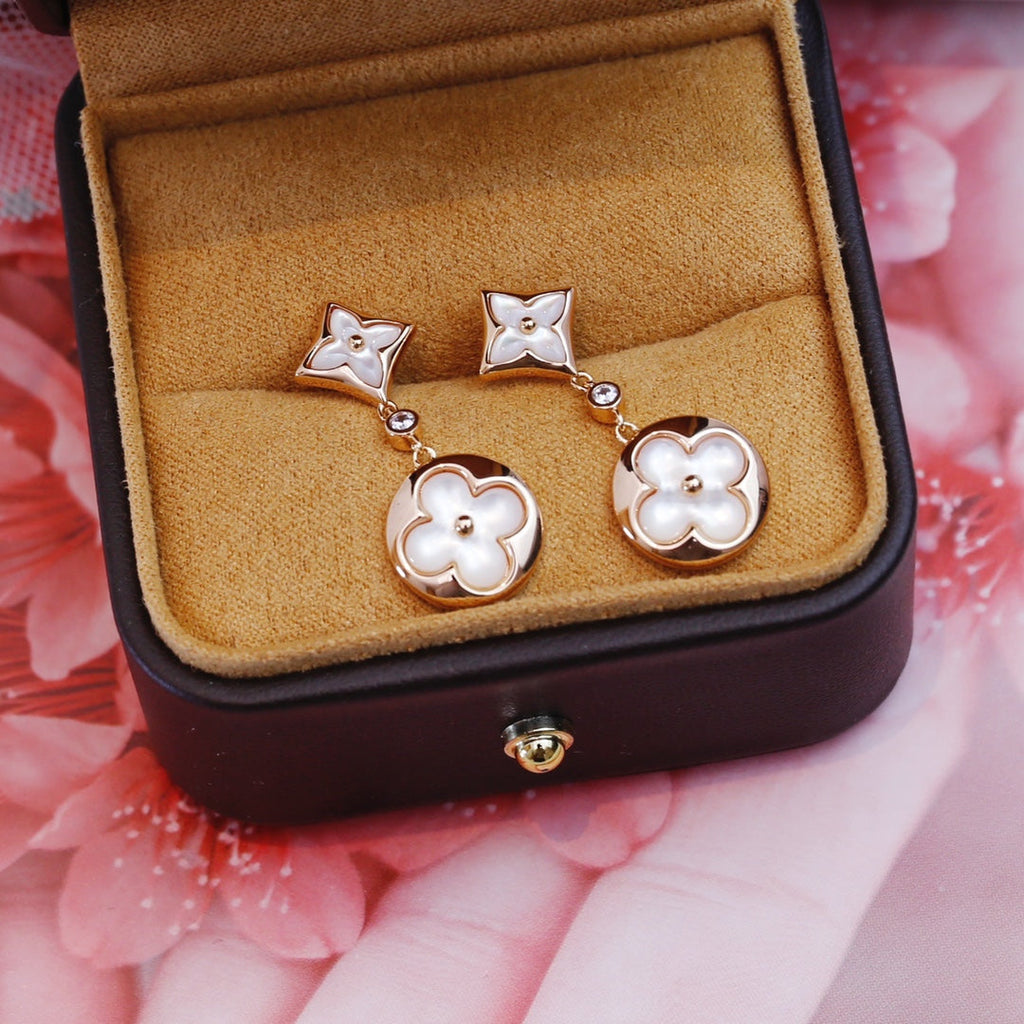 [BIJOUX]BOUCLES D'OREILLES PENDANTES EN OR ROSE ÉTOILE ET SOLEIL