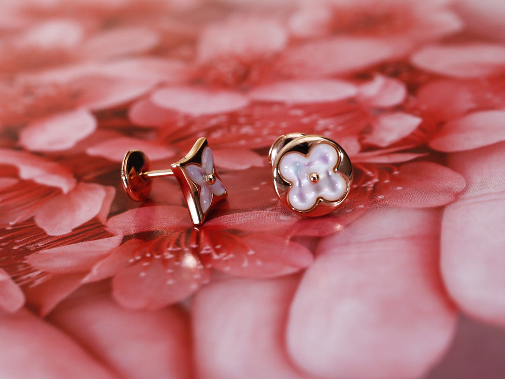 [BIJOUX]BOUCLES D'OREILLES CLOUS EN OR ROSE ÉTOILE ET SOLEIL