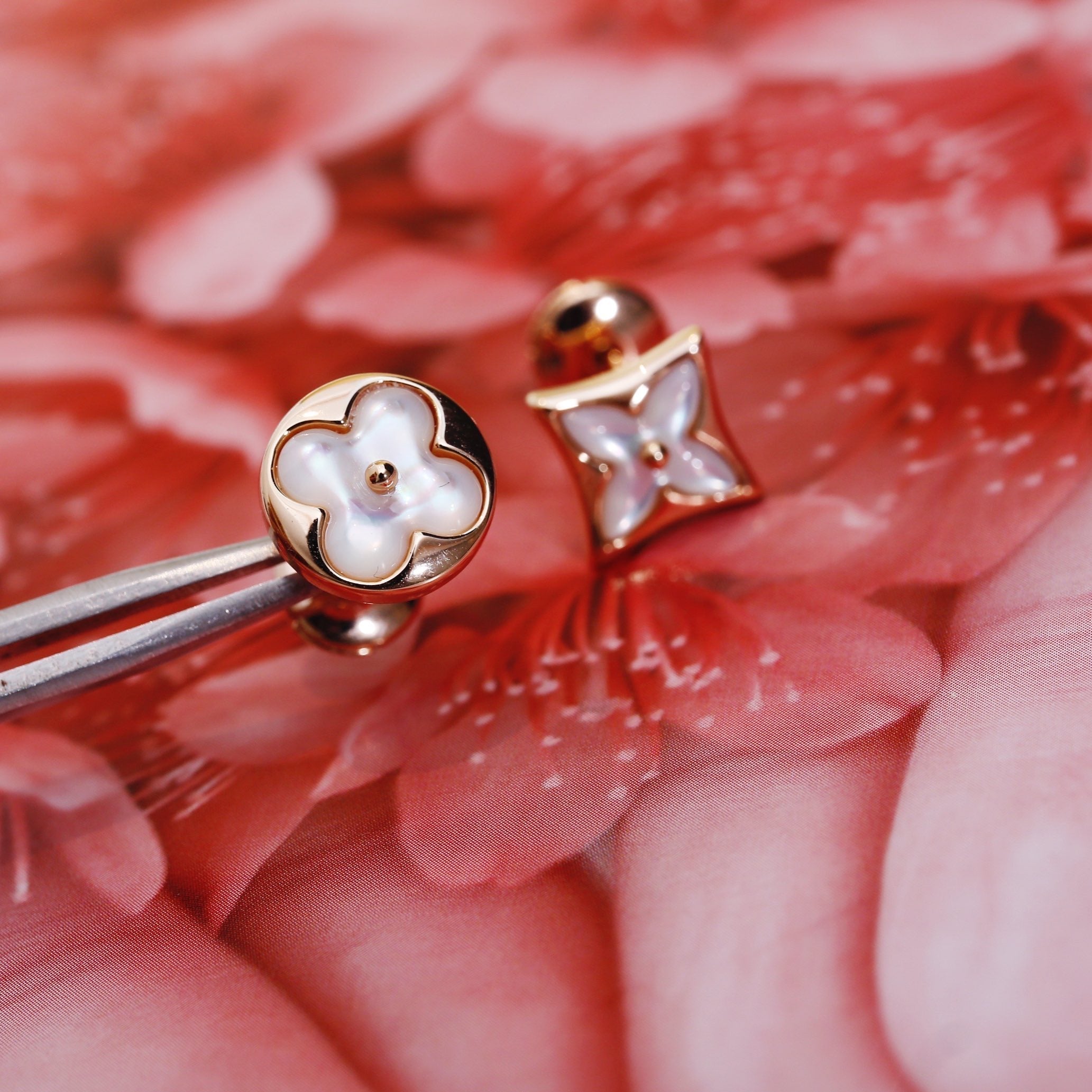 [BIJOUX]BOUCLES D'OREILLES CLOUS EN OR ROSE ÉTOILE ET SOLEIL