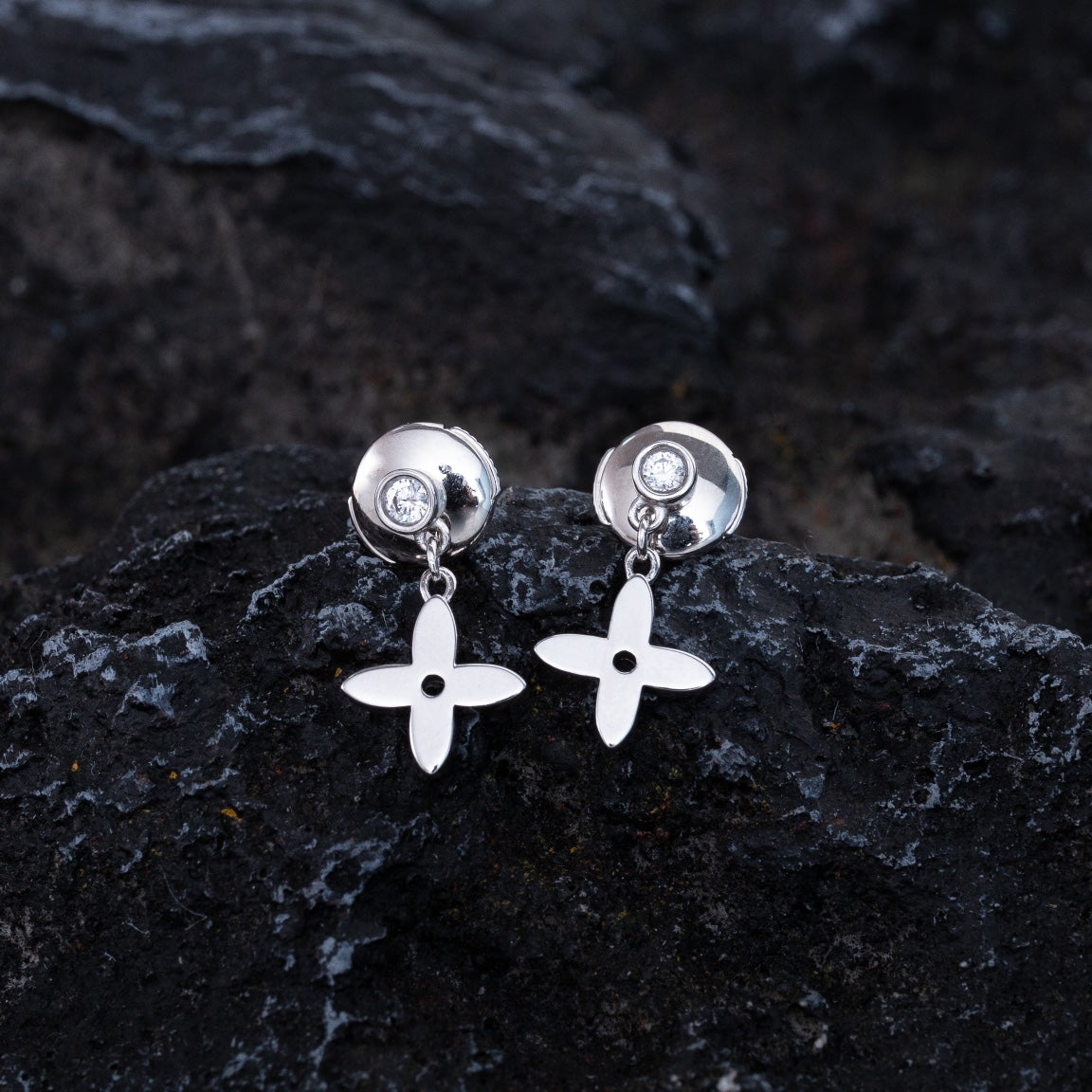 [BIJOUX]Boucles d'oreilles pendantes mini diamants en argent VIDYLLE