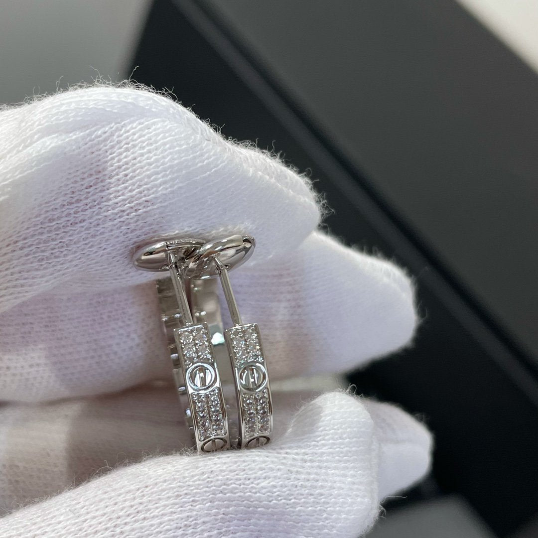 [BIJOUX]LOVE DIAMOND SILVER HOOP EARRINGS