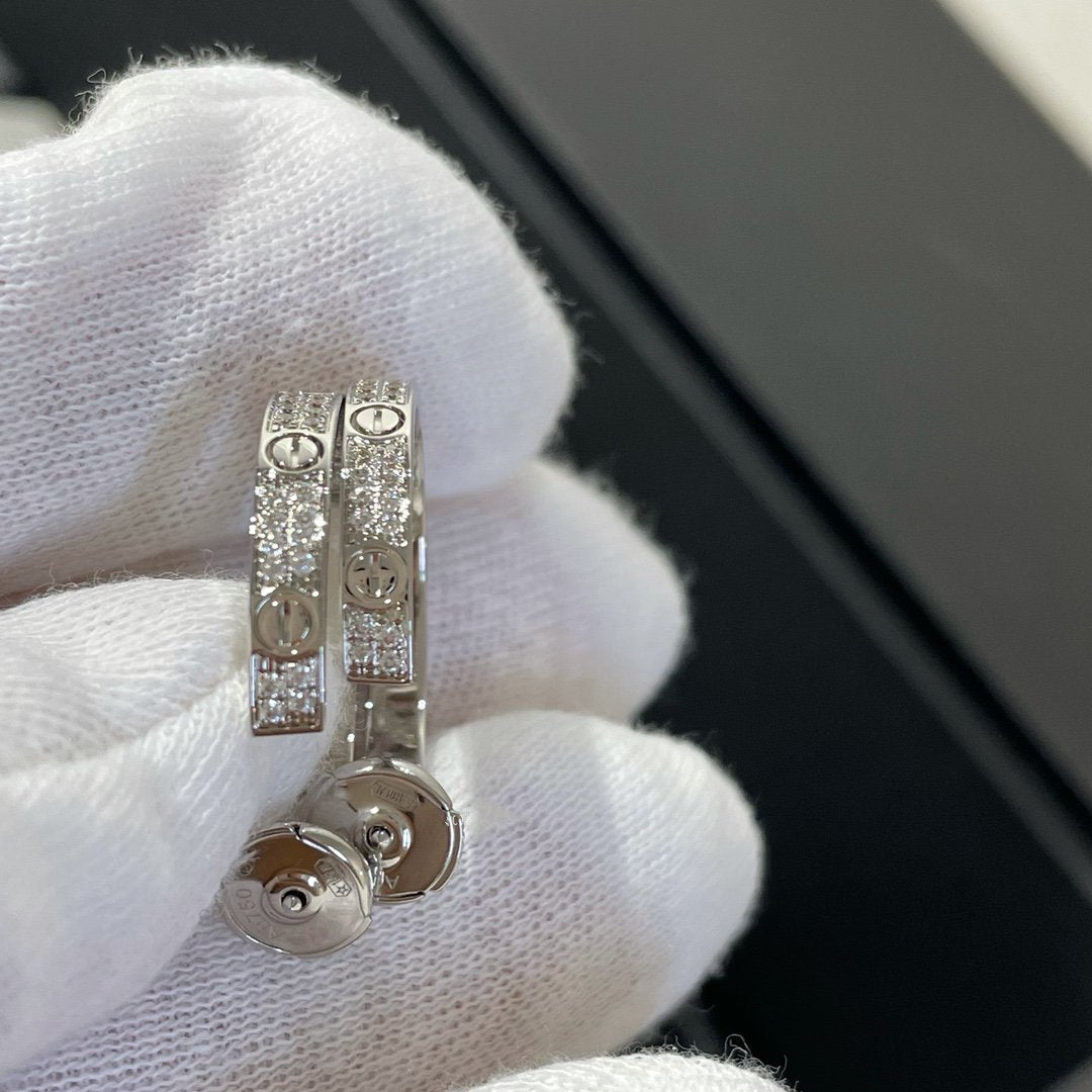 [BIJOUX]LOVE DIAMOND SILVER HOOP EARRINGS