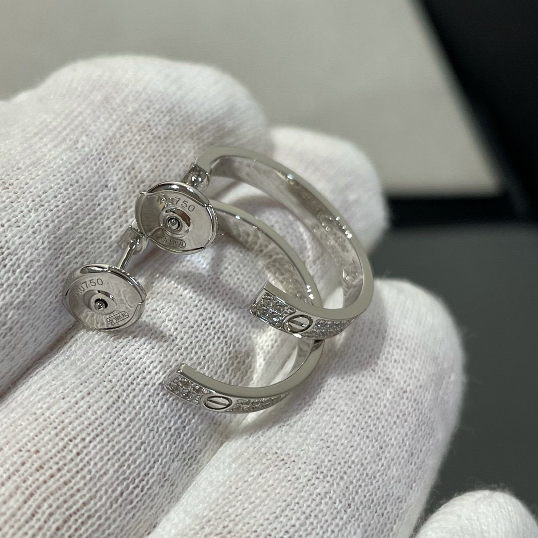 [BIJOUX]LOVE DIAMOND SILVER HOOP EARRINGS