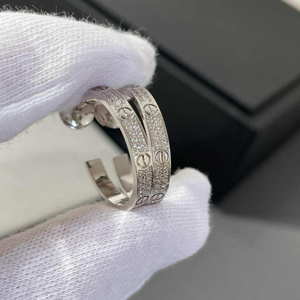 [BIJOUX]LOVE DIAMOND SILVER HOOP EARRINGS