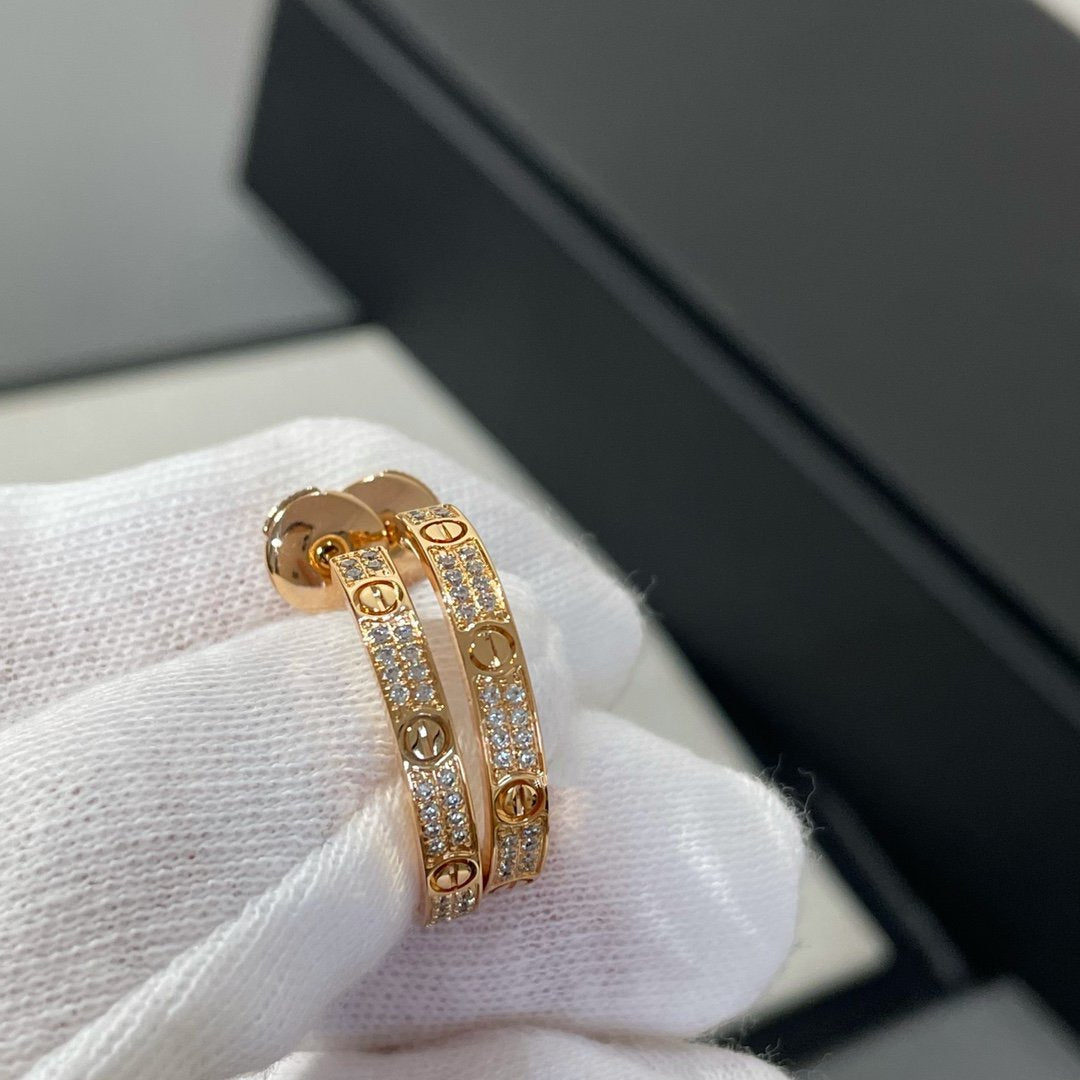 [BIJOUX]LOVE DIAMOND PINK GOLD HOOP EARRINGS