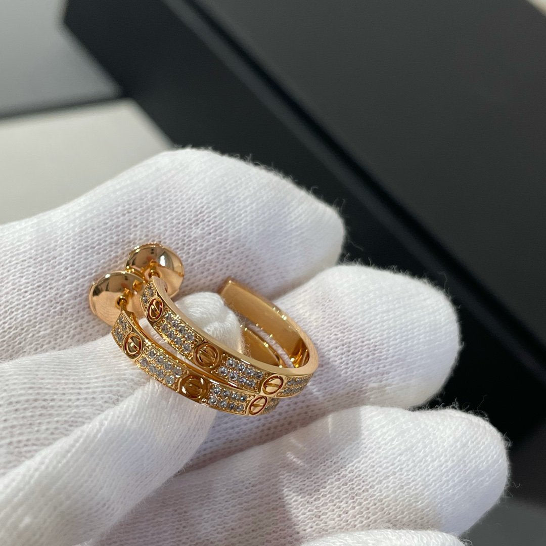 [BIJOUX]LOVE DIAMOND PINK GOLD HOOP EARRINGS