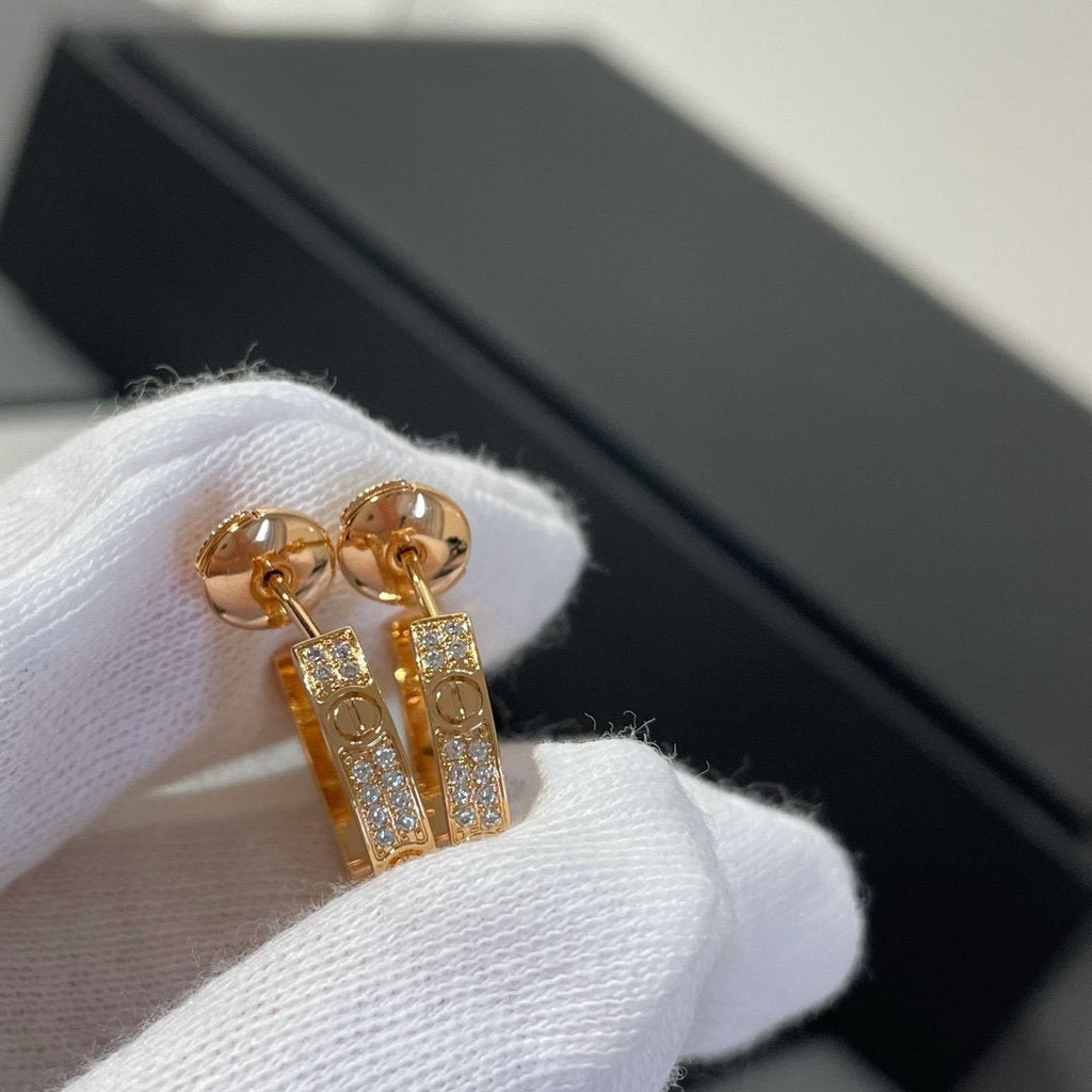 [BIJOUX]LOVE DIAMOND PINK GOLD HOOP EARRINGS