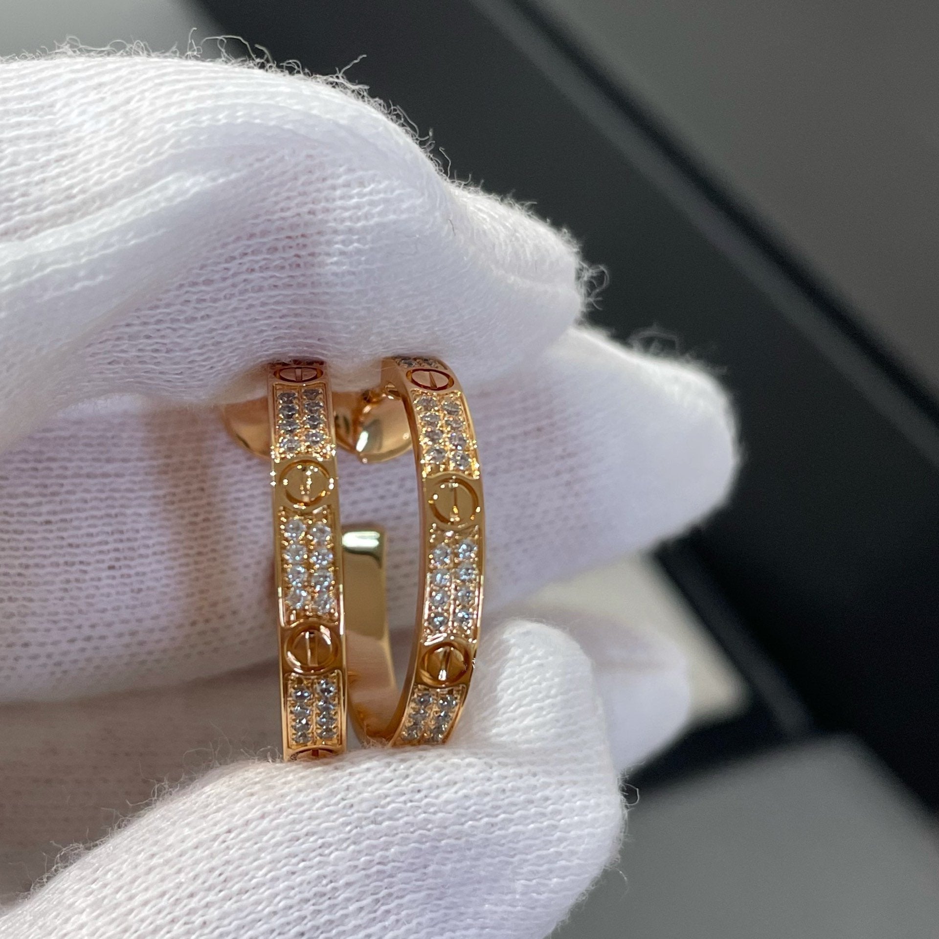 [BIJOUX]LOVE DIAMOND PINK GOLD HOOP EARRINGS