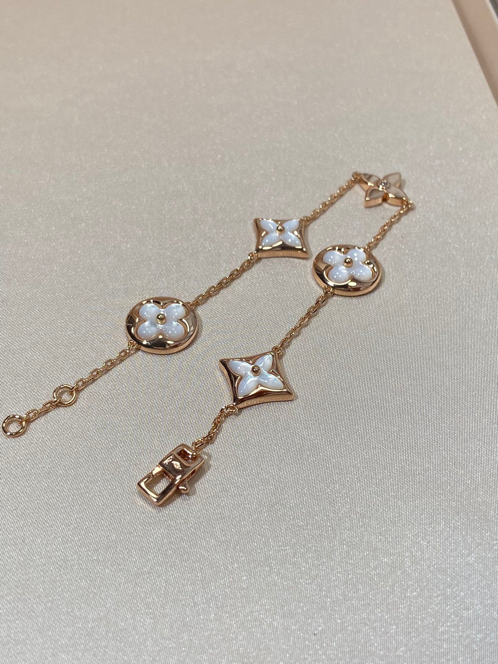 [BIJOUX]STAR AND SUN 5 MOTIF MOP PINK GOLD BRACELET