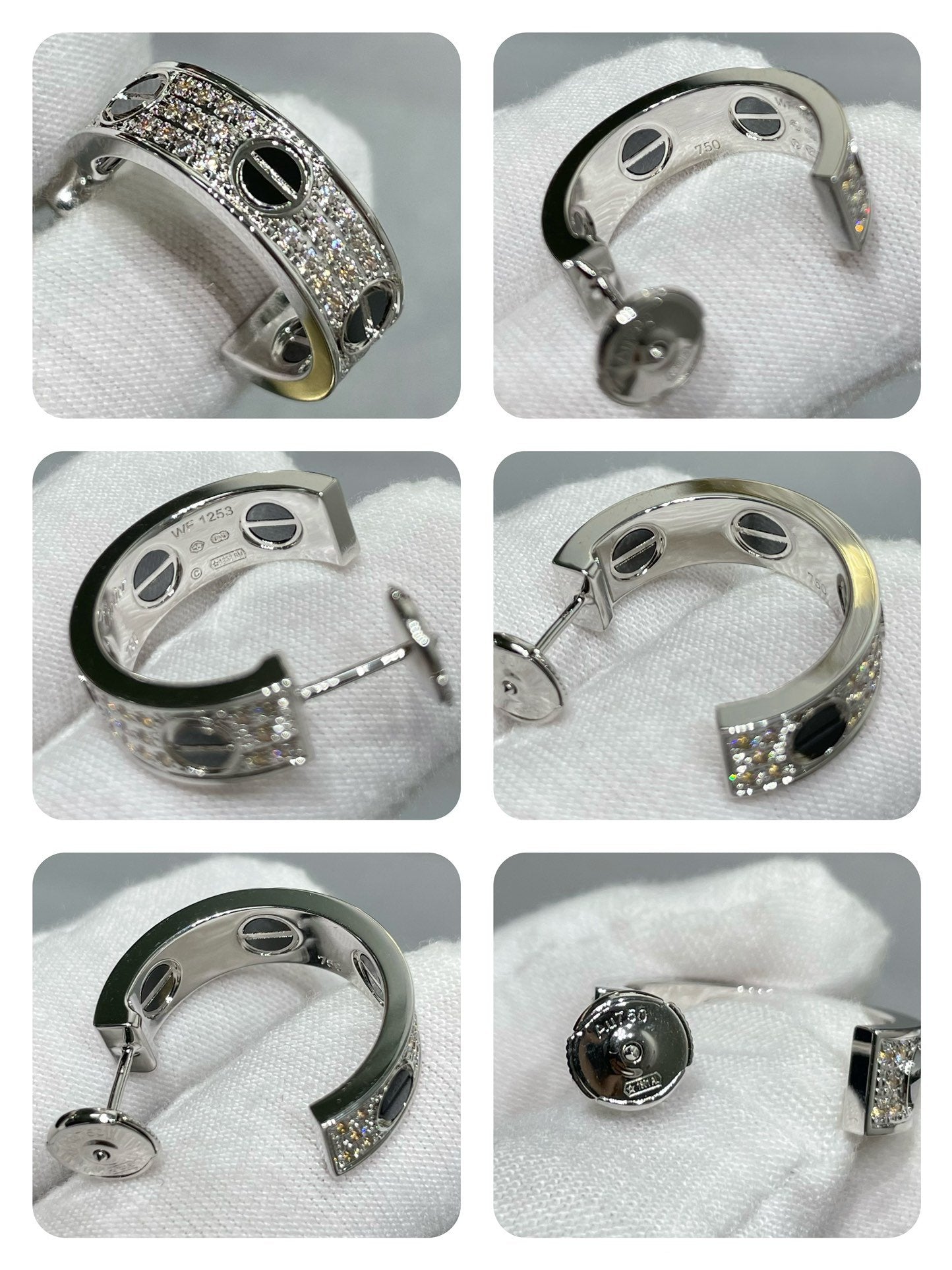 [BIJOUX]LOVE CERAMIC DIAMOND PAVED SILVER EARRINGS