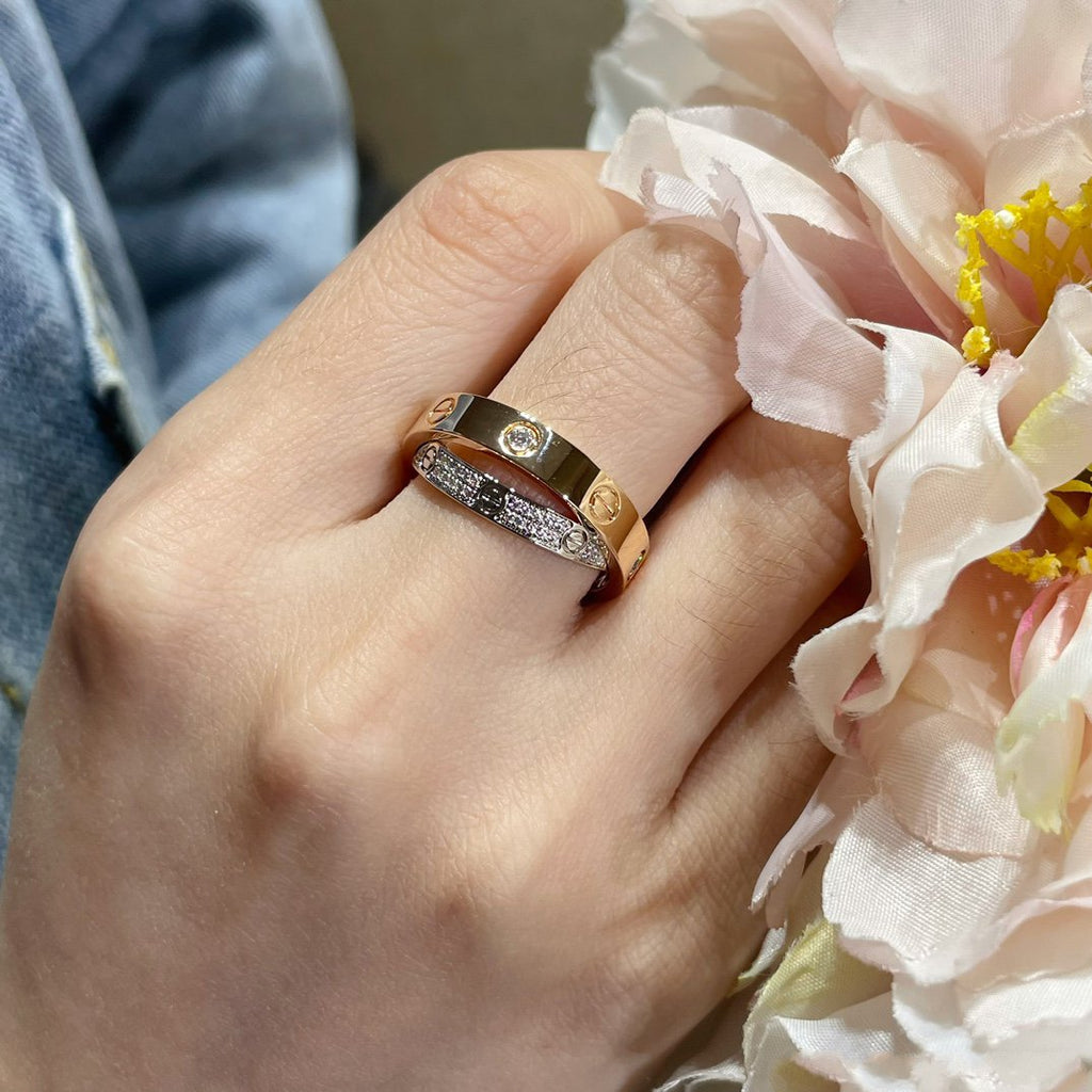 [BIJOUX]LOVE PINK GOLD SILVER DIAMOND DOUBLE RING