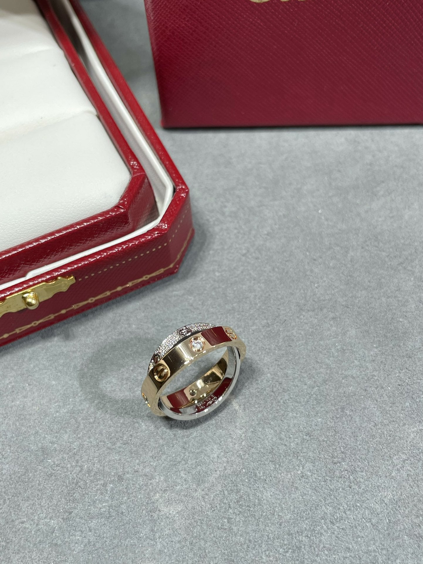 [BIJOUX]LOVE PINK GOLD SILVER DIAMOND DOUBLE RING