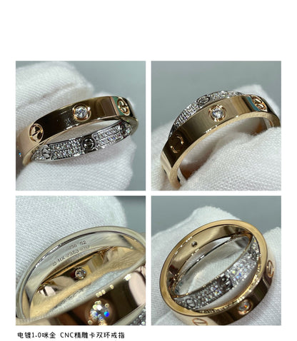 [BIJOUX]LOVE PINK GOLD SILVER DIAMOND DOUBLE RING