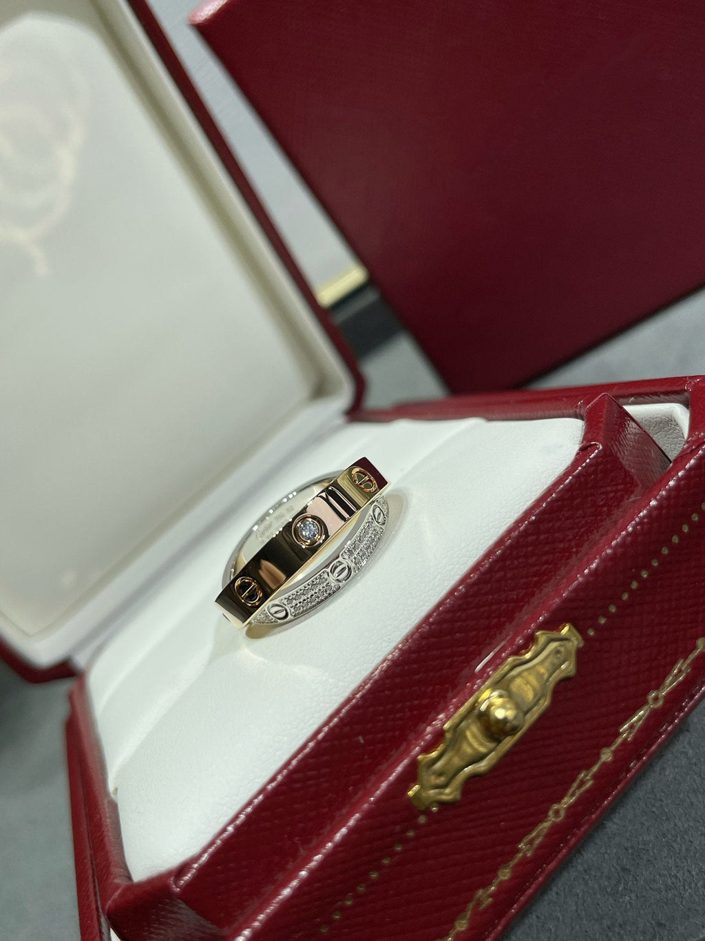 [BIJOUX]LOVE PINK GOLD SILVER DIAMOND DOUBLE RING