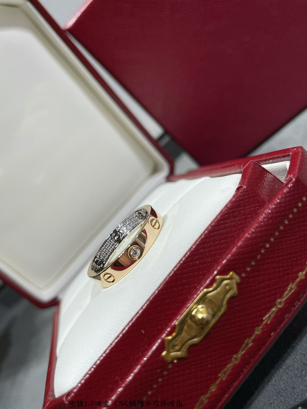 [BIJOUX]LOVE PINK GOLD SILVER DIAMOND DOUBLE RING
