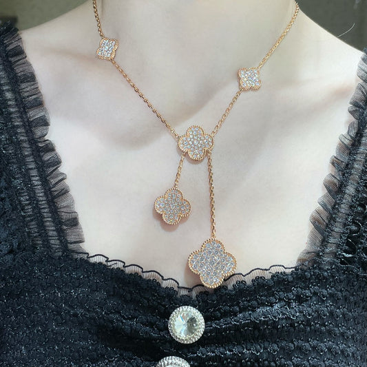 [Topon]CLOVER 6 MOTIF DIAMOND PAVED NECKLACE