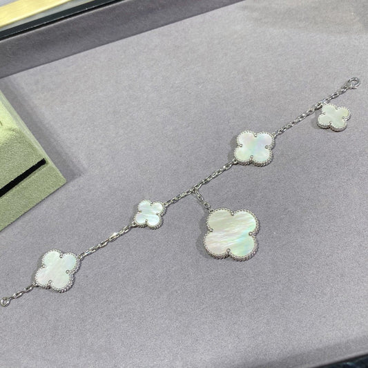 [Topon]CLOVER 5 MOTIF WHITE MOP SILVER BRACELET