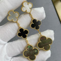 [Topon]CLOVER 3 MOTIF MOP ONYX DARK MOP PINK GOLD EARRINGS