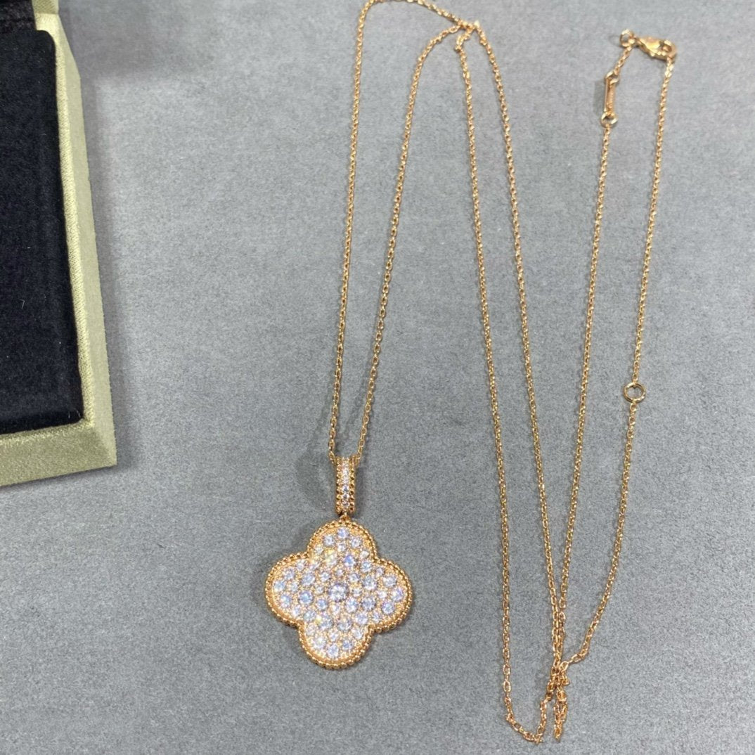 [Topon]CLOVER 25MM LARGE PEDANT DIAMOND PAVED LONG NECKLACE