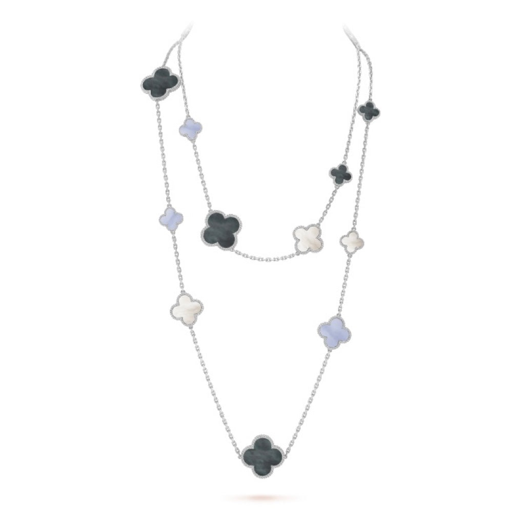 [Topon]CLOVER 16 MOTIF CHALCEDONY MOP SILVER NECKLACE
