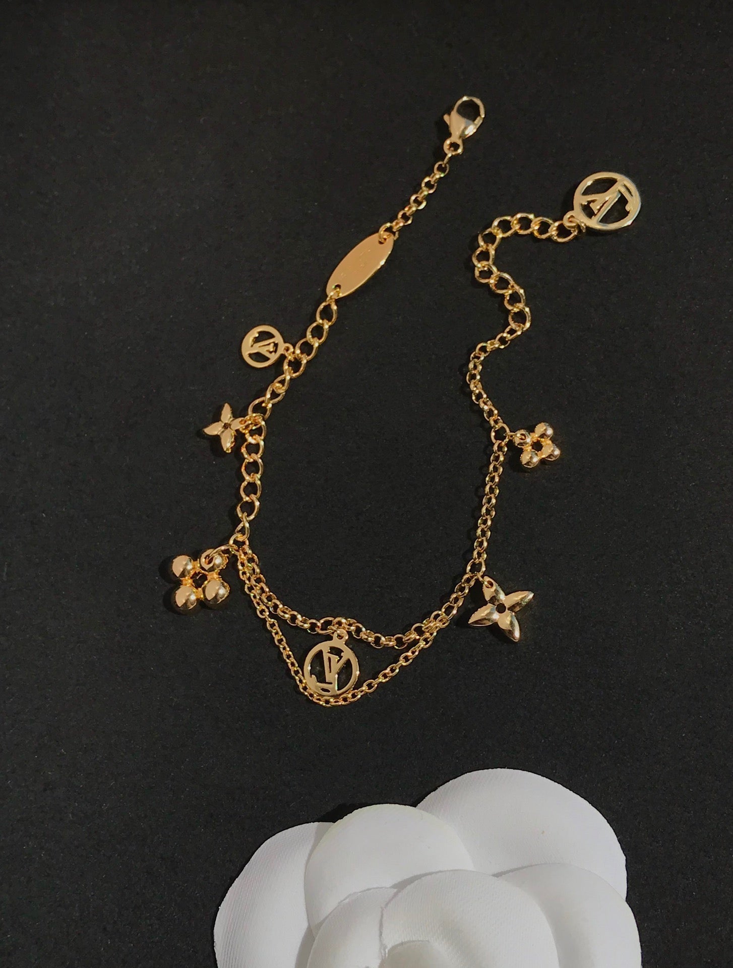 [BIJOUX]BRACELET NACRE OR ROSE FLEURI