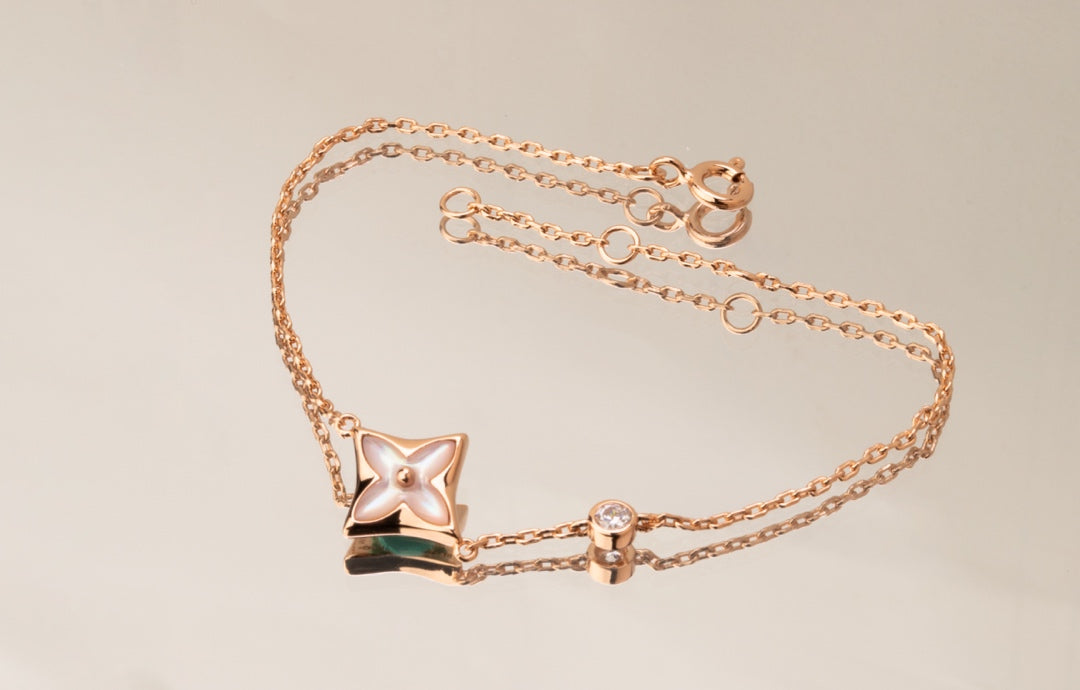 [BIJOUX]STAR PINK MOP 1 DIAMOND PINK GOLD NECKLACE