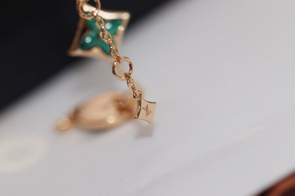 [BIJOUX]BRACELET MALACHITE OR ROSE 4 MOTIFS ÉTOILE ET SOLEIL