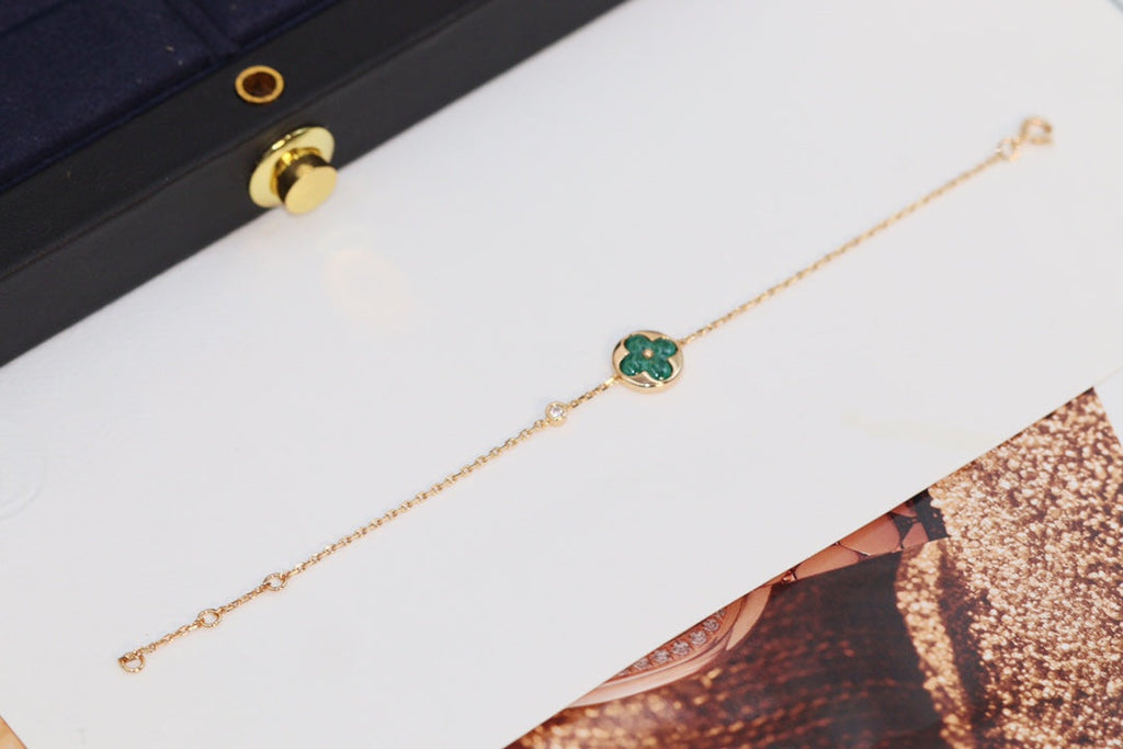 [BIJOUX]BRACELET MALACHITE OR ROSE 4 MOTIFS ÉTOILE ET SOLEIL