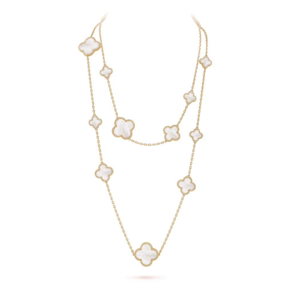 [Topon]CLOVER 16 MOTIF WHITE MOP GOLD NECKLACE