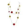 [Topon]CLOVER 16 MOTIF CARNELIAN TIGER EYE ROSE GOLD NECKLACE