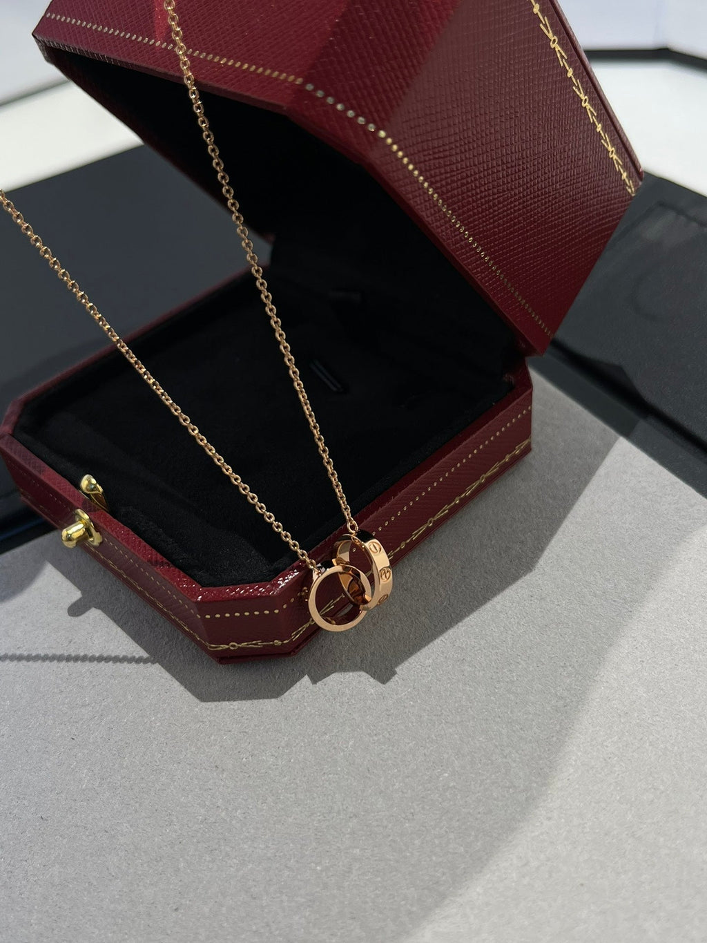 [BIJOUX]LOVE NECKLACE DOUBLE RING PINK GOLD