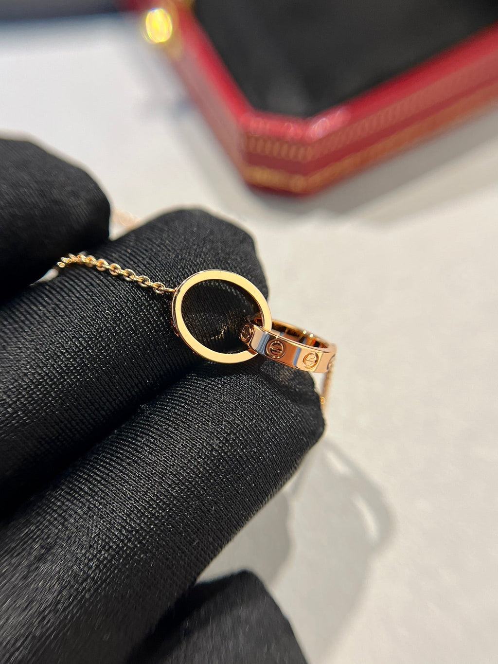 [BIJOUX]LOVE NECKLACE DOUBLE RING PINK GOLD