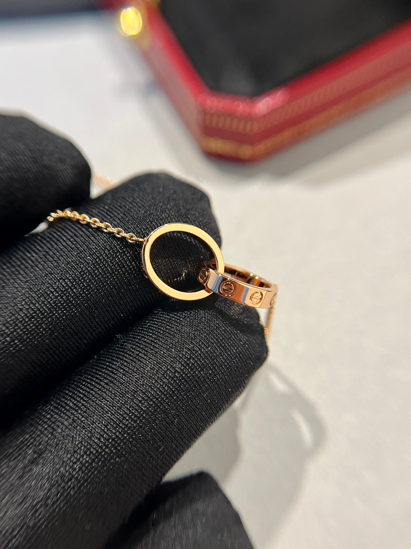 [BIJOUX]LOVE NECKLACE DOUBLE RING PINK GOLD