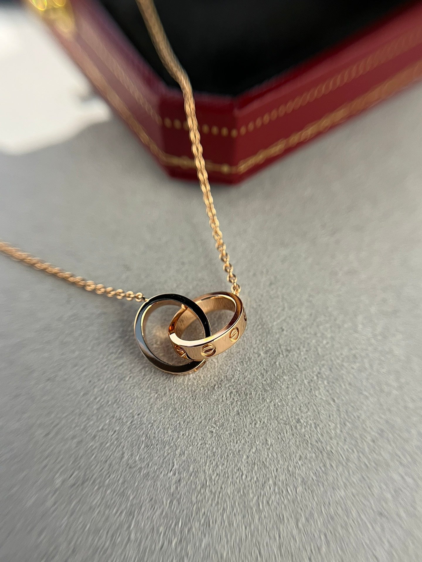 [BIJOUX]LOVE NECKLACE DOUBLE RING PINK GOLD