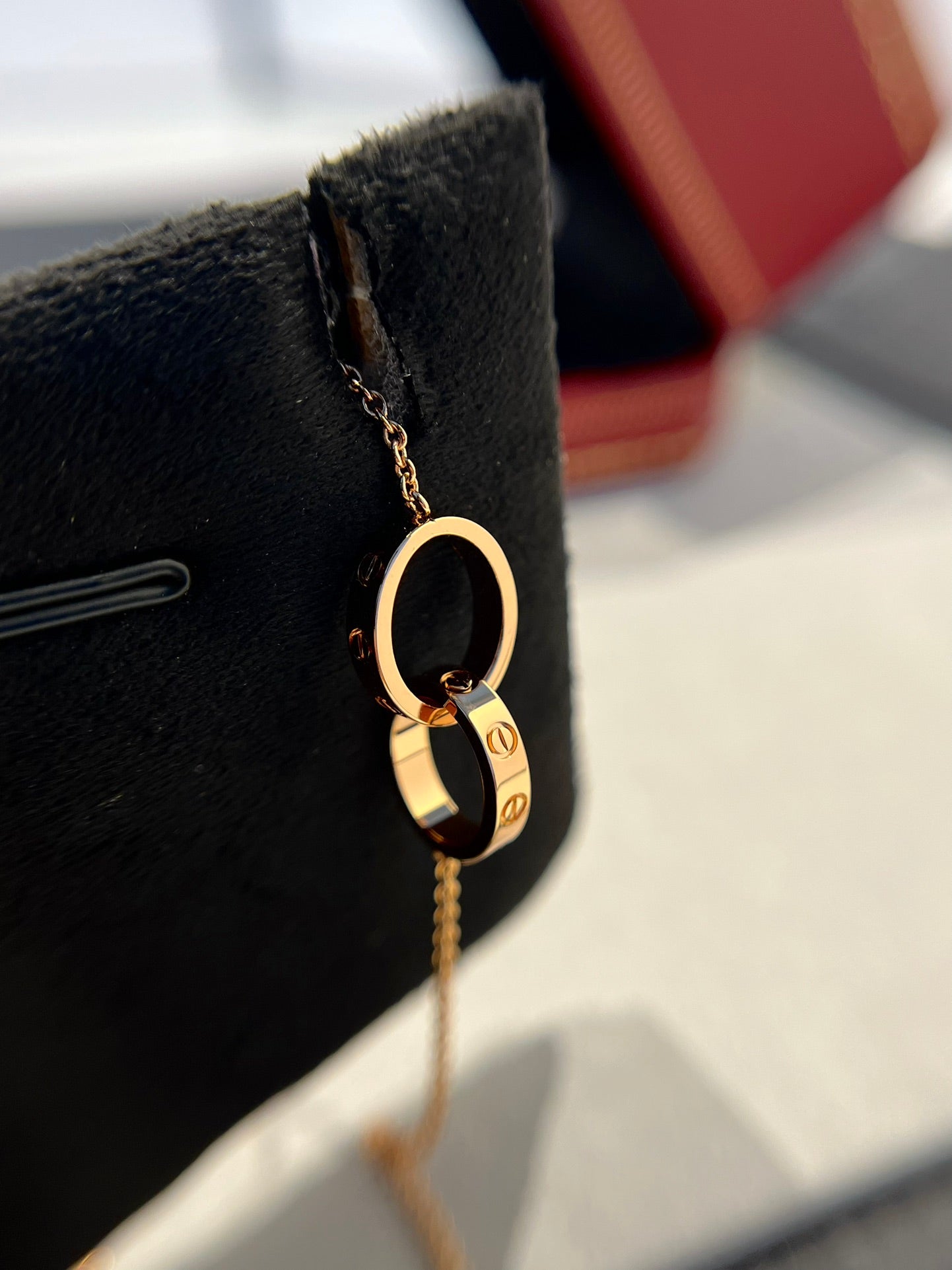 [BIJOUX]LOVE NECKLACE DOUBLE RING PINK GOLD