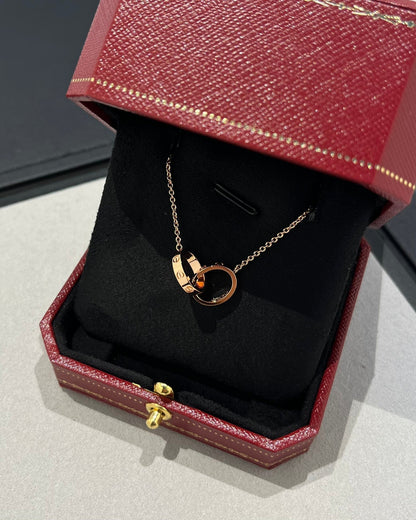 [BIJOUX]LOVE NECKLACE DOUBLE RING PINK GOLD