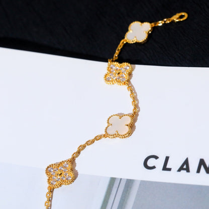 [BIJOUX]CLOVER BRACELET 5 MOTIF WHITE MOP DIAMOND