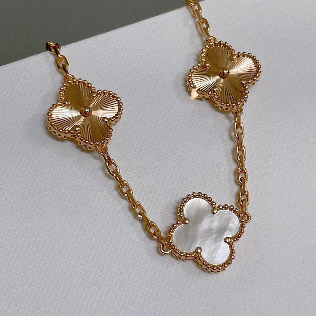 [BIJOUX]CLOVER BRACELET 5 MOTIF WHITE MOP PINK GOLD
