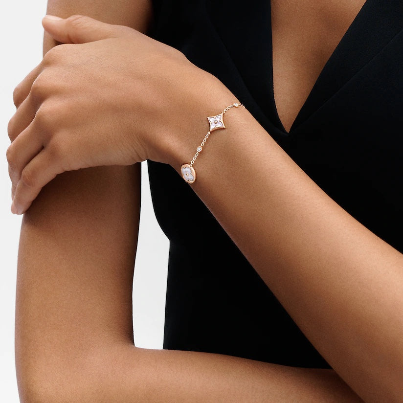 [BIJOUX]STAR AND SUN 4 MOTIF WHITE MOP PINK GOLD BRACELET