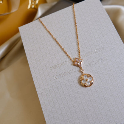 [BIJOUX]STAR AND SUN WHITE MOP 2 MOTIF PINK GOLD NECKLACE