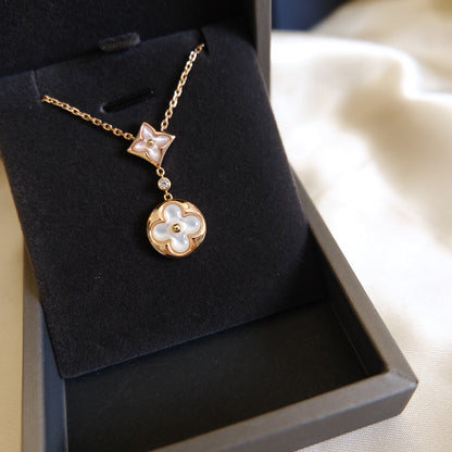 [BIJOUX]STAR AND SUN WHITE MOP 2 MOTIF PINK GOLD NECKLACE