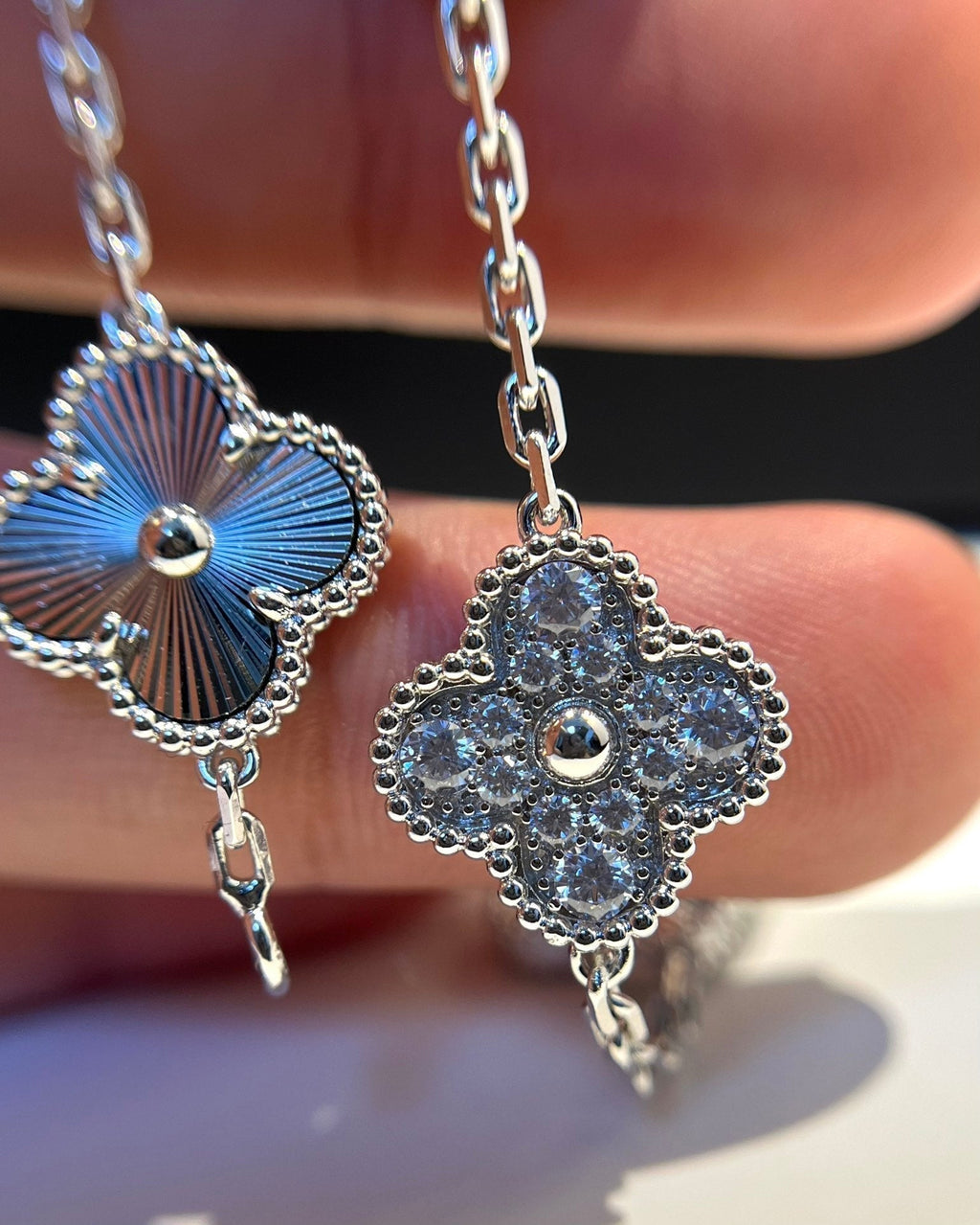 [BIJOUX]BRACELET ARGENT DIAMANT 5 MOTIFS TRÈFLE
