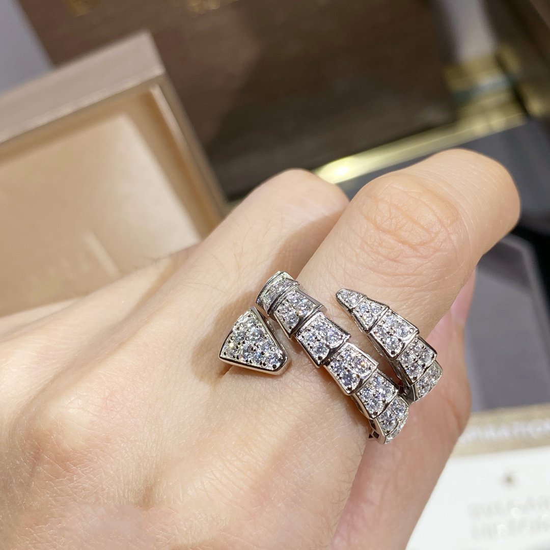 [BIJOUX]SERPENTI DOUBLE RING SILVER DIAMOND PAVED