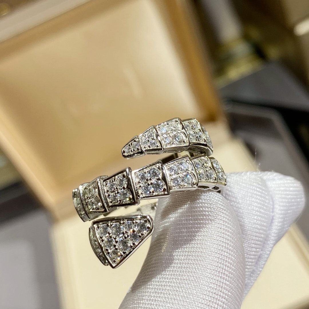 [BIJOUX]SERPENTI DOUBLE RING SILVER DIAMOND PAVED