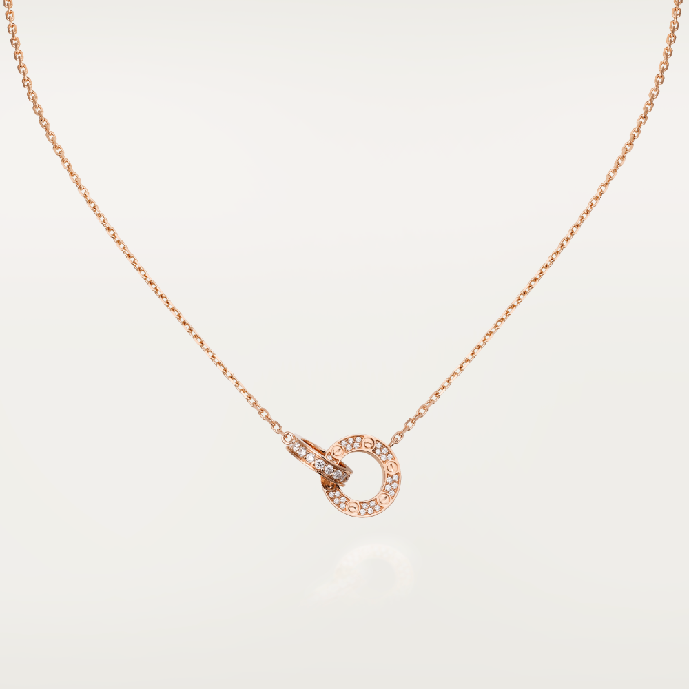 [BIJOUX]LOVE 7.6MM NECKLACE ROSE GOLD AND SILVER  FULL DIAMOND