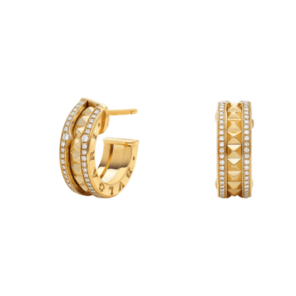 [BIJOUX]ZERO 1 ROCK GOLD EARRINGS WITH STUDDED SPIRAL AND PAVED DIAMONDS