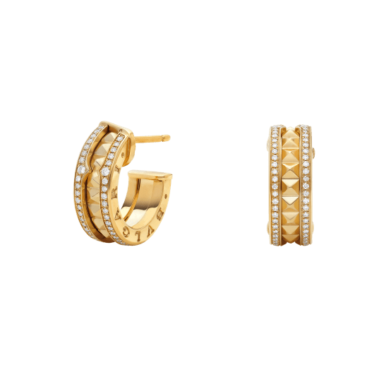 [BIJOUX]ZERO 1 ROCK GOLD EARRINGS WITH STUDDED SPIRAL AND PAVED DIAMONDS