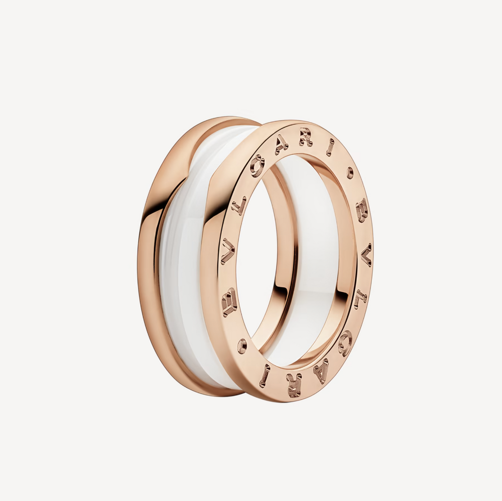 [BIJOUX]ZERO 1 TWO-BAND LOOPS AND WHITE CERAMIC SPIRAL PINK GOLD RING