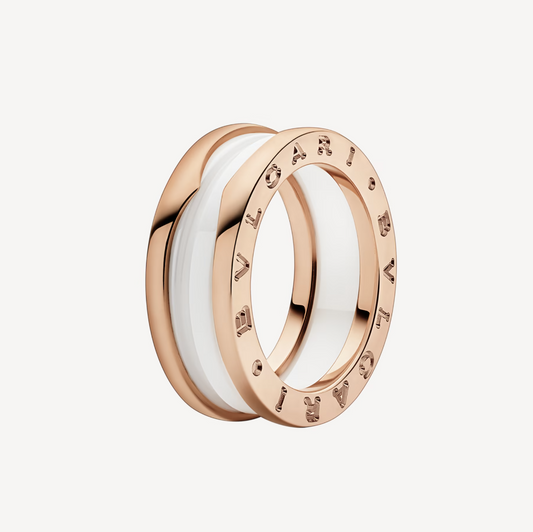 [BIJOUX]ZERO 1 TWO-BAND LOOPS AND WHITE CERAMIC SPIRAL PINK GOLD RING