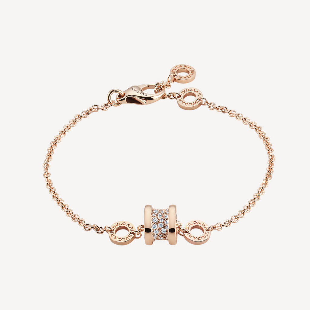 [BIJOUX]ZERO 1 SOFT PINK GOLD WITH PAVED DIAMONDS ON THE SPIRAL BRACELET